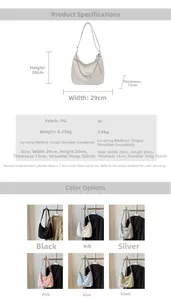 Detailed size chart and multi-color options for the minimalist soft PU leather handbag