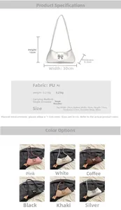 Tableau des dimensions détaillées et spécifications du sac à épaule en PU avec nœud