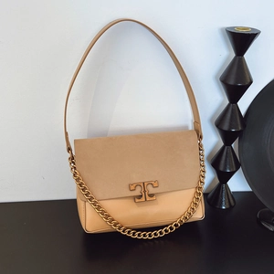 Women's Retro Patchwork PU Leather Crossbody Bag With Gold Chain Decoration Underarm Shoulder Bag Fashion Square Purse