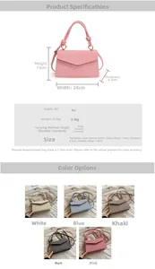 Detail view of woven texture PU leather handbag with knot handle and size parameters