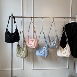 Hobo tote bag in six colors with silver chain detail and pleated texture for women