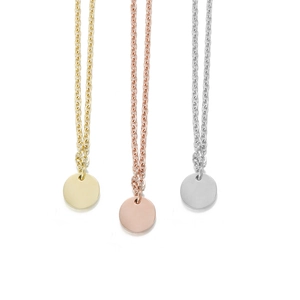 Minimalist 316L stainless steel round disc pendant necklaces in gold silver and rose gold