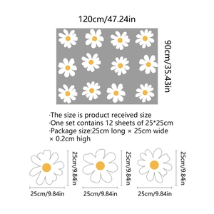 White daisy flower wall sticker set of 12 pieces for living room home decoration