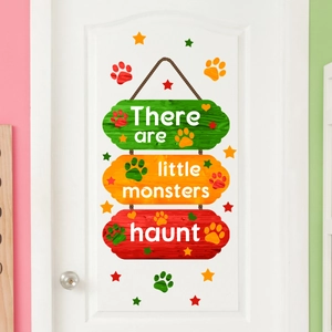 Halloween Little Monster Haunt Wall Sticker PVC Decorative Door Sticker For Kids Room Bedroom Home Decor Festive Wall Decals