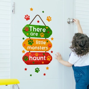 Colorful little monster haunt wall stickers with wood grain texture for kids room
