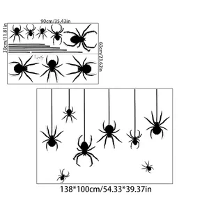Detailed size chart for Halloween spider wall stickers showing dimensions of 138x100cm