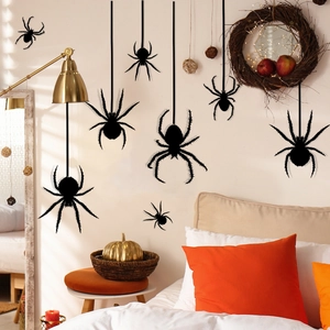 Halloween black spider wall stickers set with various sizes for bedroom festive decor