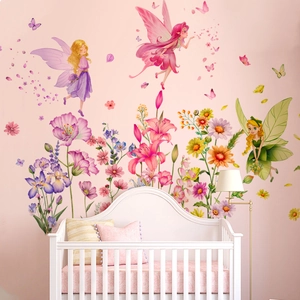 Fairy Wall Stickers Flower Butterfly PVC Self Adhesive Cartoon Decals For Children Room Bedroom Nursery Decor