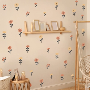 Floral Wall Stickers PVC Self Adhesive Removable Nordic Minimalist Flower Decals For Nursery Bedroom Living Room