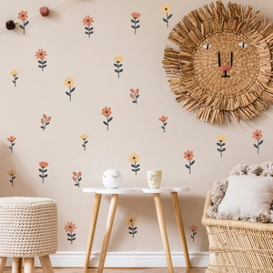 Boho floral wall decals in orange and yellow tones for nursery background wall decor