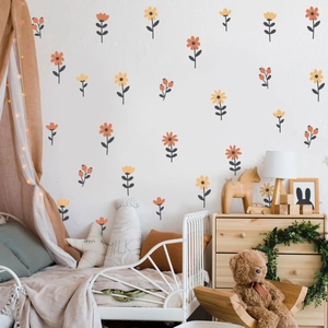 Minimalist floral wall stickers in Morandi tones for nursery and bedroom decor