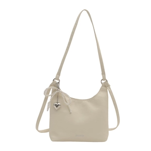 Sac sous le bras blanc cassé minimaliste avec nœud en perles et cœur pour femme
