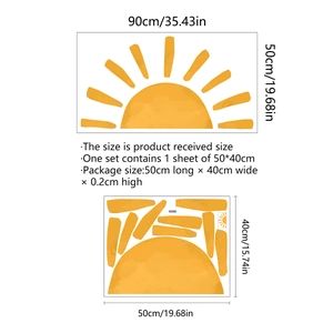 Large sunrise wall decal in warm yellow, 90x50cm self-adhesive sun sticker for home decor