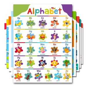 Set of 10 educational wall stickers featuring alphabet letters and cartoon illustrations