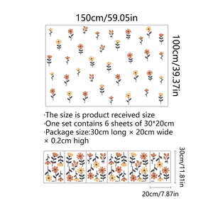 Floral wall decal set with orange flowers, includes 6 sheets for 150x100cm DIY home decor