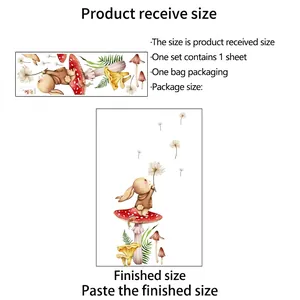 Self-adhesive cartoon rabbit and mushroom wall stickers with 110x52cm finished display size