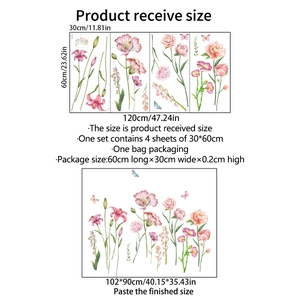 Stickers muraux fleurs à l'aquarelle avec fleurs roses et papillons pour la maison