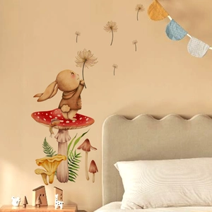 Cartoon rabbit and mushroom wall stickers for kids' bedroom wall decoration