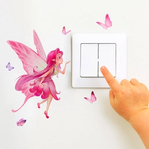 Autocollant Mural Fée Papillon Dessin Animé Pour Interrupteur Chambre Décor Amovible PVC Auto-Adhésif Mural Pour Chambre Filles