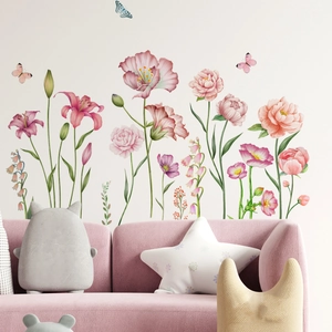 Stickers muraux fleurs et papillons pour décoration de salon et chambre