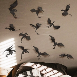 3D black glitter bat wall stickers with foldable wings for Halloween home decoration