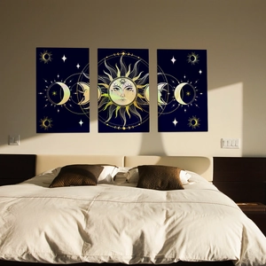 Adesivi Murali Sole Luna Stelle PVC Autoadesivi Celesti Astrologici Boho Decorazione Soggiorno Camera Da Letto