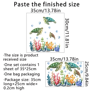 Sea turtles and colorful coral wall stickers with dimensions for bathroom home decor