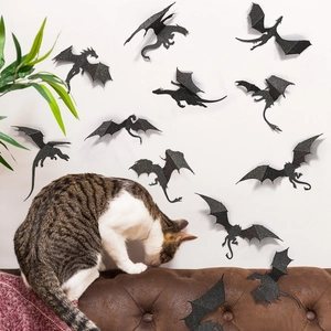 3D glitter dragon wall decals with sparkling finish and adjustable wings for Halloween