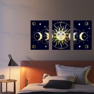 Set di 3 adesivi murali celesti con sole e luna per l'arredamento del soggiorno boho