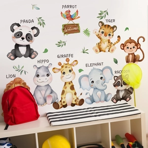 Cartoon animal wall stickers with panda and giraffe for children nursery room decor