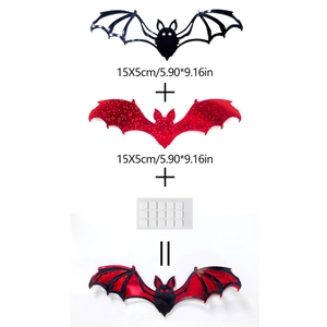 DIY 3D laser bat wall sticker assembly set with red glitter layer and 15x5cm size