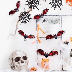 3D glitter bat wall stickers for Halloween decor with red and black sparkling wings