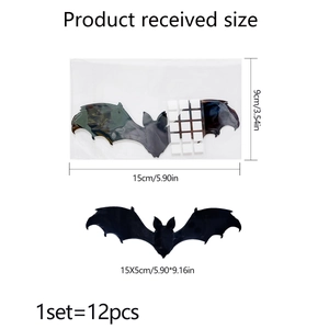 Set of 12 black 3D bat wall stickers for Halloween home decor in various sizes