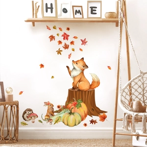 Autumn forest animal wall stickers with fox, squirrel and hedgehog for kids room decor