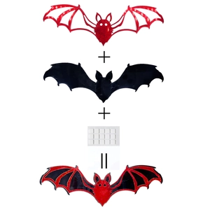 DIY 3D laser cut bat wall stickers with red glitter and black layers for Halloween
