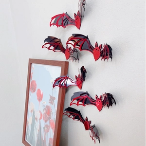 3D glitter bat wall stickers with foldable wings for Halloween home decor setting