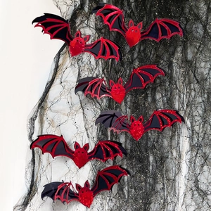 3D glitter bat wall stickers for Halloween decor with red and black layered wings