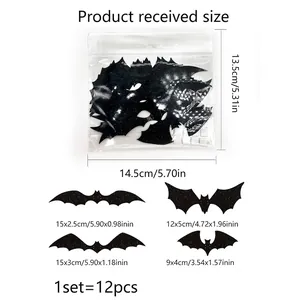 3D laser glitter bat wall stickers for Halloween decoration with 12 pieces per set