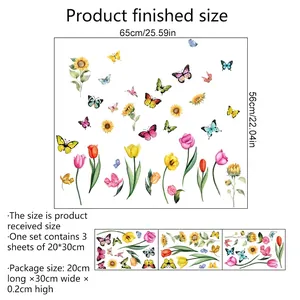 Stickers muraux fleurs et papillons pour décoration de fenêtre de salon style aquarelle