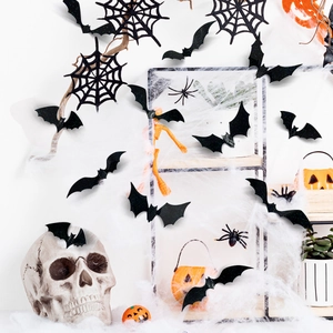 3D Bat Wall Stickers Halloween Decoration Foldable Wings Glitter PVC Gothic Party Decor DIY Self Adhesive Decals