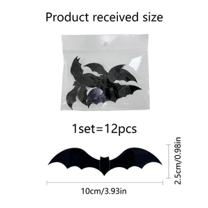 3D black bat wall stickers for Halloween decor set of 12 pieces measuring 10x2.5cm each