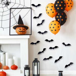 Creative 3D Halloween bat wall stickers for living room decor with varied sizes