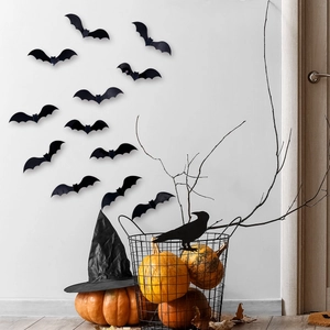 3D laser bat wall stickers arranged in flight formation for Halloween home decoration