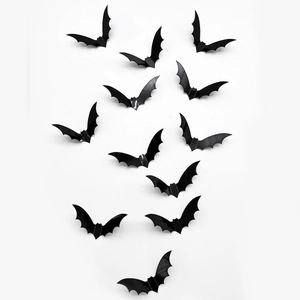 Detailed 3D black laser-cut bats with foldable wings for Halloween wall decoration