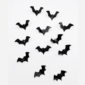 Detailed set of 12 black 3D bat wall decals with various sizes for Halloween decor