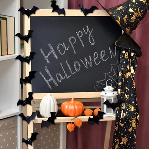 3D black laser bat wall stickers with wing folds for spooky Halloween party home decoration