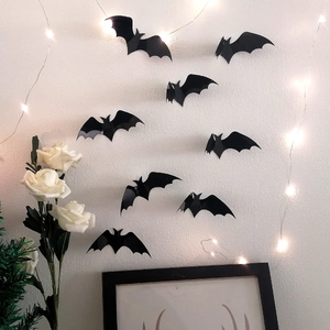 3D realistic black bat wall stickers for Halloween home decor in various flight poses