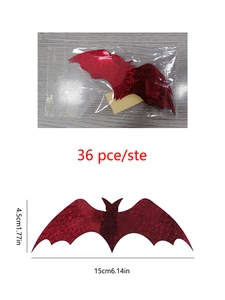 Set of 36 glittery red 3D bat wall stickers for Halloween decoration 15x4.5cm