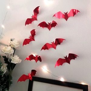 3D metallic red bat wall stickers with mirror finish for Halloween interior decor