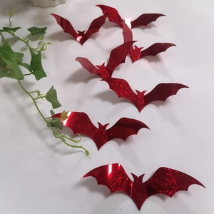 Halloween 3D red glitter bat wall stickers for home decor with shiny sequin finish